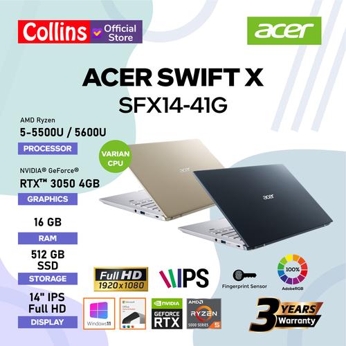 Gambar ACER SWIFT X SFX14-41G - R5-5600U 16GB 512GB RTX3050 14" FHD W10 OHS - R5-5500U dari Collins Official Jakarta Pusat Tokopedia