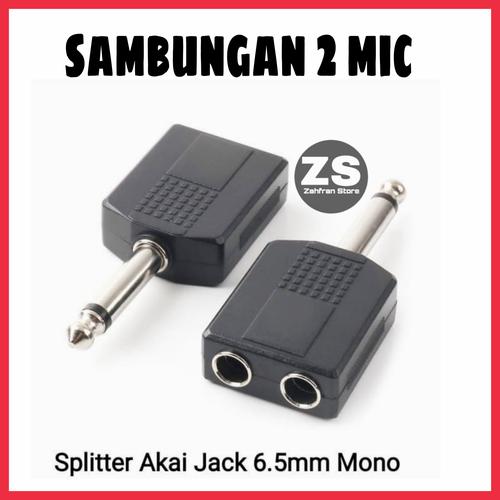 Jual splitter jack audio sambungan 2 mic to 2 female cabang mic 6,5 mm