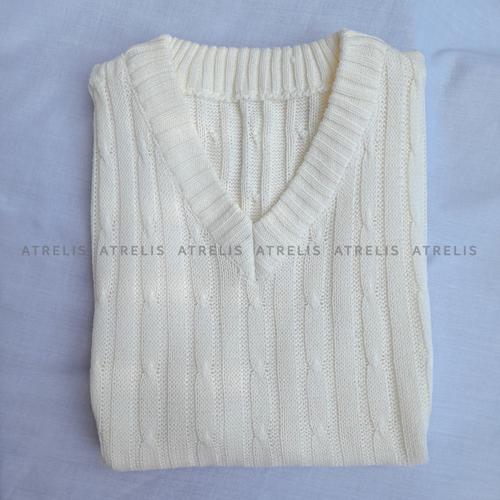 Gambar BISA COD Rompi Rajut Wanita Motif kabel 7 gate Cable Knit Vest - Putih dari Atrelis Kota Bandung Tokopedia
