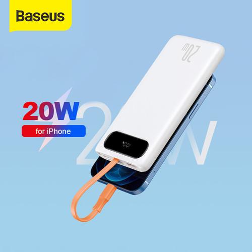Gambar POWER BANK BASEUS 20W FAST CHARGING BUILT IN CABLE QC 3.0 IPHONE PD - Putih dari Baseus Official Store Kota Tangerang Tokopedia