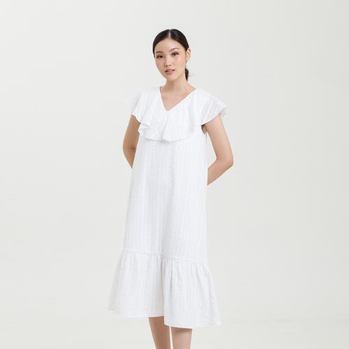 Frosty Ruffle Midi Dress - White, XXS 