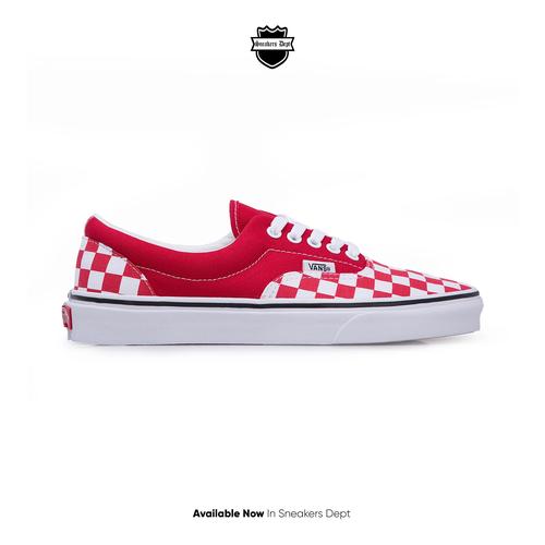 vans era checkerboard red
