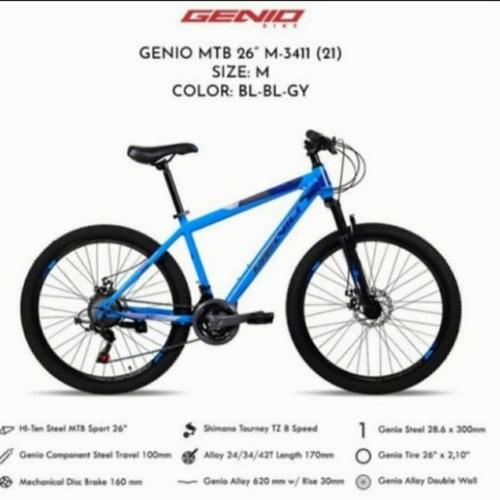 Jual SEPEDA MOUNTAIN BIKE MTB GENIO 26 M3411 3x8 SPEED (BLU