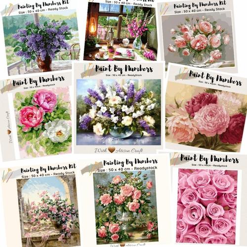 Jual digital painting by number oil paint - classic flower lukisan ...