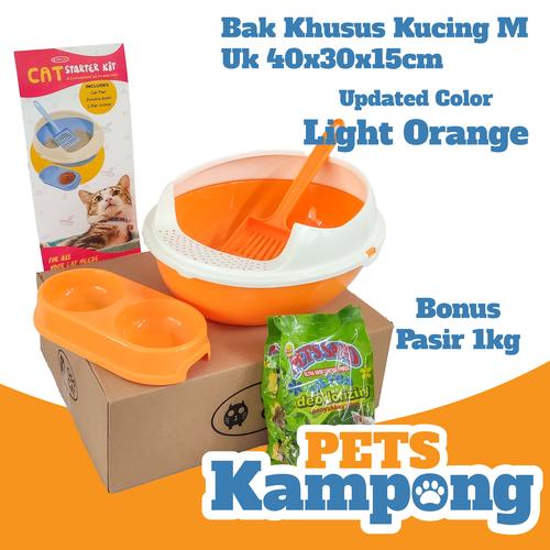Gambar Cat Starter Kit / Bak pasir kucing / Toilet kucing / Litter box - Orange dari Pets Kampong Tokopedia