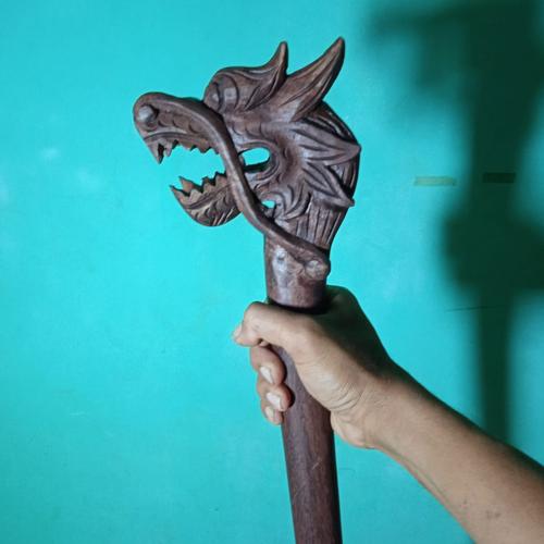 Jual Tongkat Alat Bantu Jalan Model Kepala Naga Liong Kayu Jati Garap