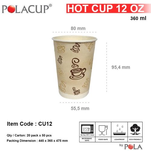 Gambar Paper Hot Cup 12 Oz / gelas kertas 360 ml CU12 Teacup + Tutup - 50 pcs dari PT Pola Paperindo Jakarta Barat Tokopedia
