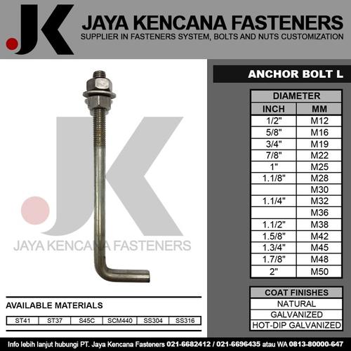 Jual Anchor Bolt L / Angkur L 7/8" / M22 x 600 mm (ST37 / ST41 / S45C