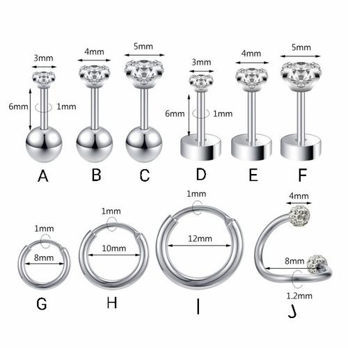 Lot De 12 Piercings Lèvres Gojewen 16G 8mm - Acier Inoxydable Noir | Pour Labret, Helix, Medusa, Tragus