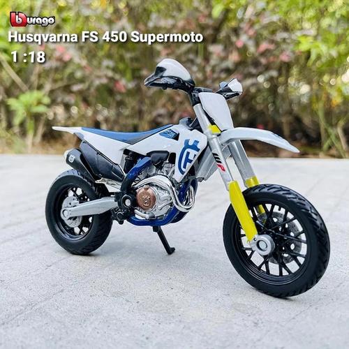 Bburago Husqvarna FS 450 Supermoto - Modèle Réduit 1:18 - Blanc - Détails Réalistes