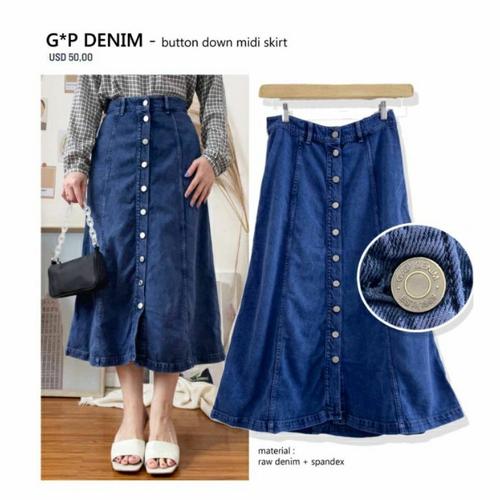 Jual Gap denim button down midi skirt 