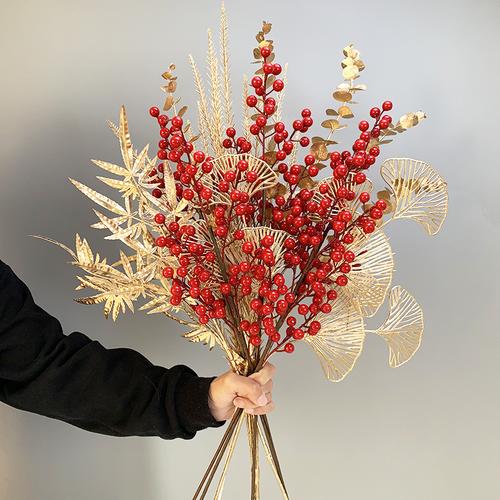Jual Bunga hias emas dekorasi imlek golden artificial flower bunga
