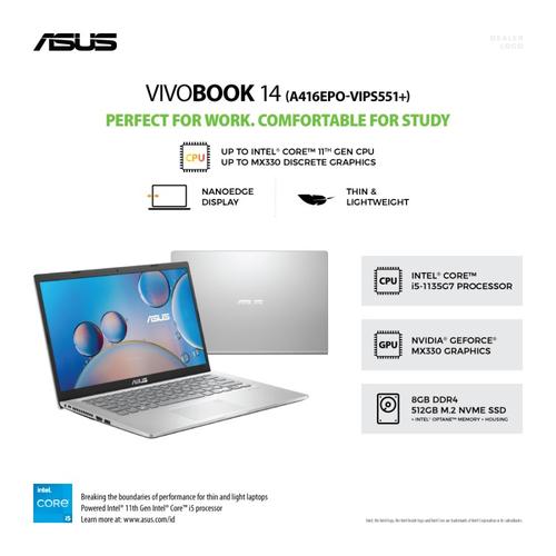 Gambar LAPTOP ASUS A416EPO-VIPS551+ SILVER CORE i5-1135G7 dari mettagadget Kota Surabaya Tokopedia