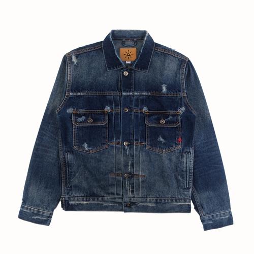Distressed Dark Blue Denim Jacket - S 
