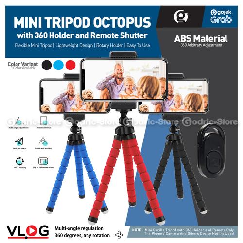 Gambar Set Tripod HP 3in1 Spider Octopus Flexible w Holder & Remote Bluetooth - BLACK dari G-Rex Jakarta Barat Tokopedia
