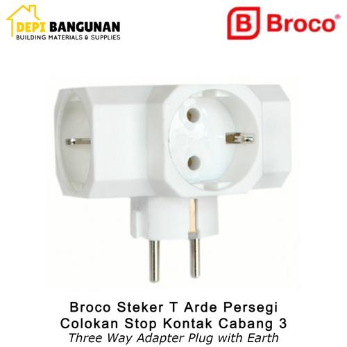 Jual Steker T Arde Persegi Broco Putih / Three Way Adapter Colokan ...