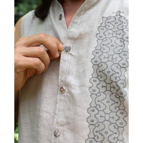 Jual Shirt pure linen men's sleeveless 