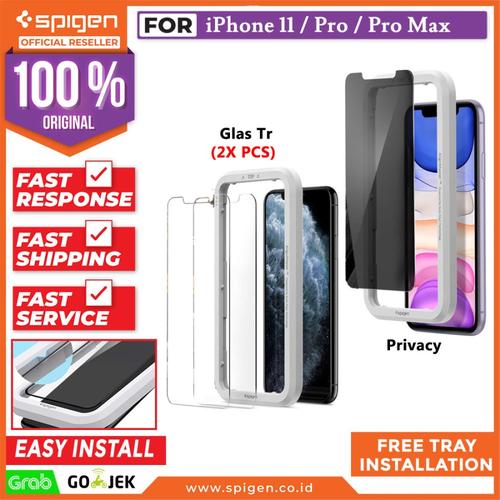 Gambar Tempered Glass iPhone 11 / Pro / Max / XS Max XS XR Spigen AlignMaster - 11ProMax/XsMax, Privacy dari Spigen Official Jakarta Barat Tokopedia