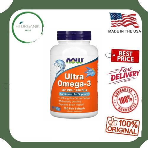 Jual Now Foods Ultra Omega 3 500 EPA 250 DHA 180 Softgels 1000 mg Fish Oil  - Kota Makassar - Harapan Indah Organik | Tokopedia