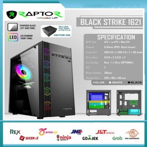 Jual Casing PC Gaming Raptor Black Strike 1621 Include PSU Vector 250 ...