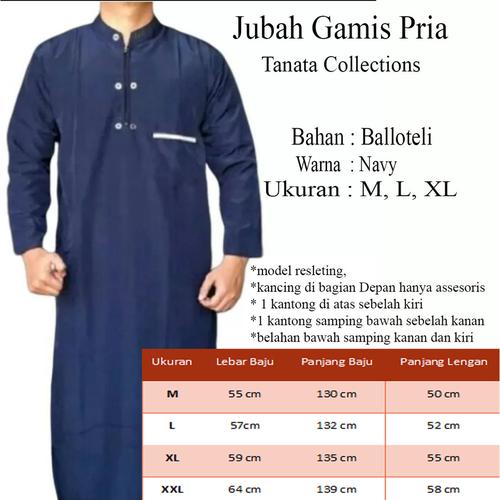 Gambar JUBAH GAMIS PRIA DEWASA BIG/JUMBO SIZE XXL BALOTELI PREMIUM - Navy, XXL dari Gudang Garment Bandung Kab. Bandung Tokopedia