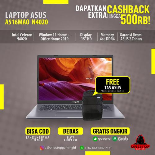 Gambar Laptop Asus A516MAO-HD421 Celeron N4020 4GB 256GB SSD 15.6″ OHS W10 - NON Bundle dari Onestop Gaming Jakarta Pusat Tokopedia