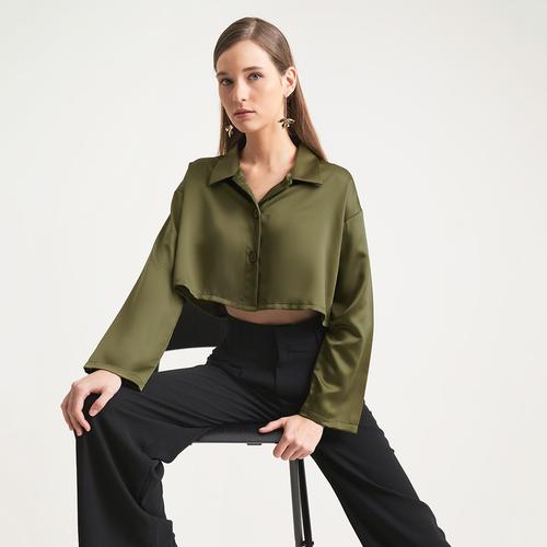 Promo YERRI CROP SATIN SHIRT 