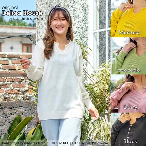 Gambar Original Delica Blouse Real Pic 1000 % bahan rajut lembut berkualitas - broken white dari Fashion Hijab & Sweater Kab. Bandung Tokopedia