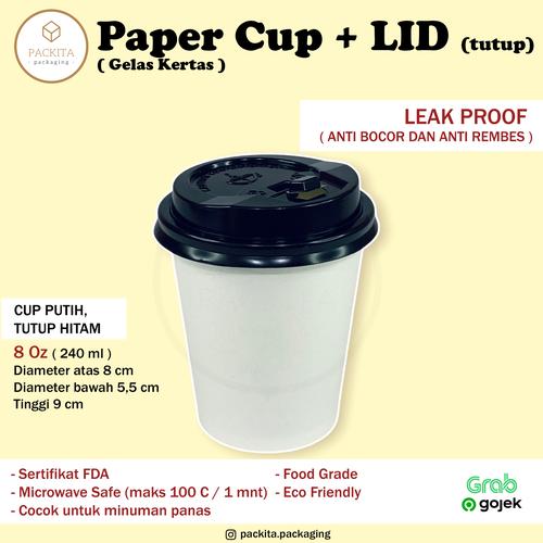 Jual Paper hot cup / Gelas Kertas Tahan Panas Polos 8 Oz 240ml + LID ...