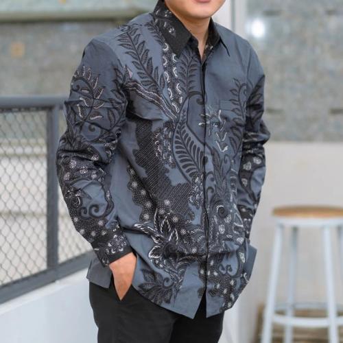 Foto Produk kemeja batik pria lengan panjang batik tulis berlapis furing ADB056 - Abu-abu, M dari Adipatibatik