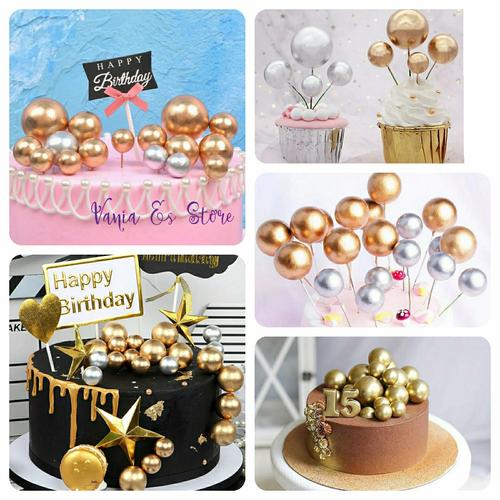 Gambar Topper Cake Bentuk Bola Silver Emas Mix Dekorasi Kue - GOLD dari Vania ES Store Jakarta Utara Tokopedia