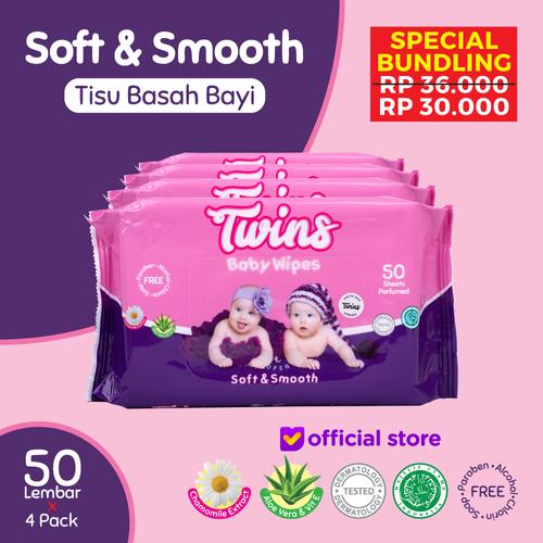Foto Produk Twins Tissue Basah Bayi Soft & Smooth - 50 Sheets dari Twinsbabywipes