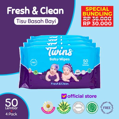 Foto Produk Twins Tissue Basah Bayi Fresh & Clean - 50 Sheets dari Twinsbabywipes