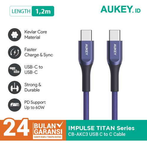 Foto Produk Aukey Cable CB-AKC3 USB-C to C 1.2m Kevlar Blue - 500417 dari AUKEY