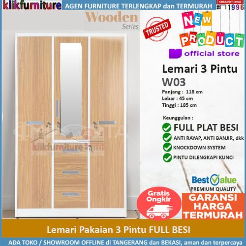 Foto Produk Lemari Pakaian 3 Pintu Bahan Full Besi W03 dari klikfurniture