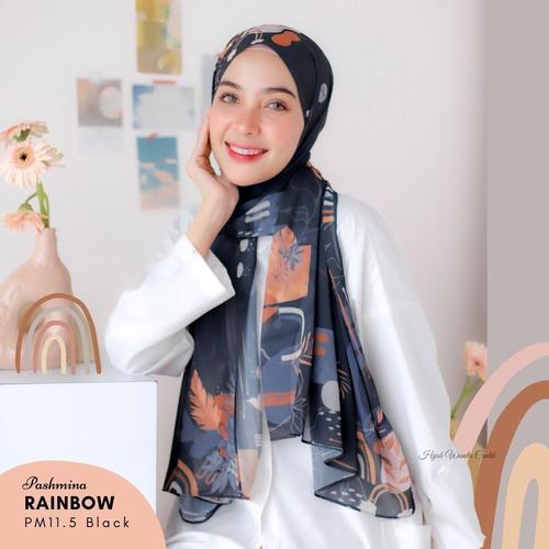 Foto Produk Hijabwanitacantik - Pashmina Rainbow Series Hijab printing premium bah - Black dari Hijab Wanita Cantik