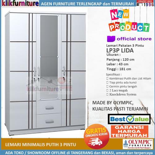 Foto Produk Lemari Pakaian 3 Pintu Minimalis Putih LP3P LIDA Olympic dari klikfurniture
