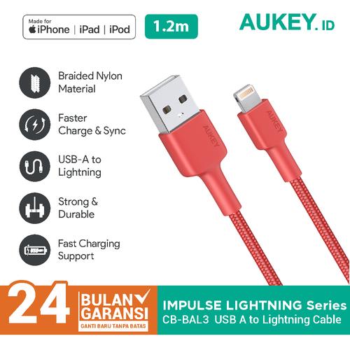 Foto Produk Aukey MFi Ligtning 8 PIN SYNC and Charging Cable Red - 500366 dari AUKEY