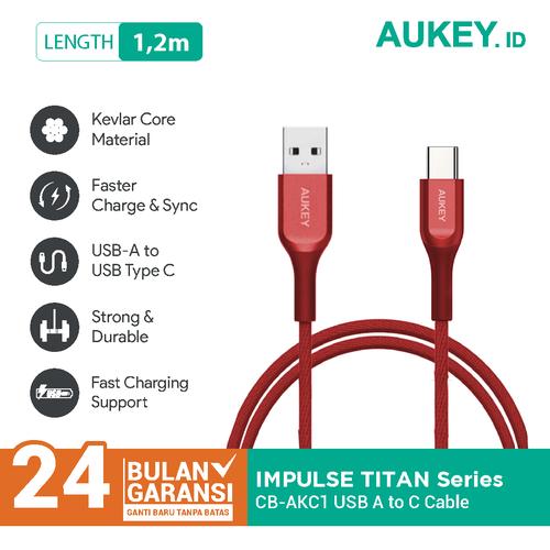 Foto Produk Aukey Cable CB-AKC1 USB A To USB C QC 2.0 Kevlar 1.2M Red - 500447 dari AUKEY