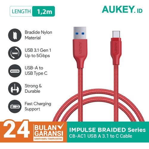 Foto Produk Aukey Cable 1.2M USB 3.1 gen 1 to USB C Braided Red - 500331 dari AUKEY