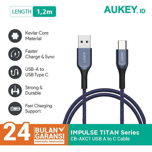 Foto Produk Aukey Cable USB A To USB C QC 2.0 Kevlar Cable 1.2M Blue - 500413 dari AUKEY