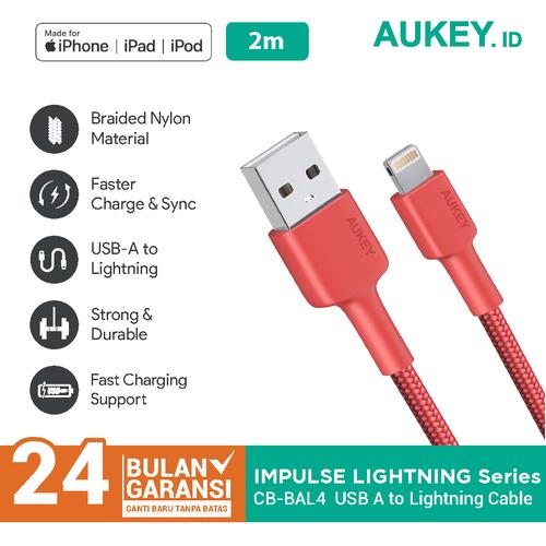 Foto Produk Aukey Cable MFi USB-A to Lightning 2m (RED) - 500355 dari AUKEY