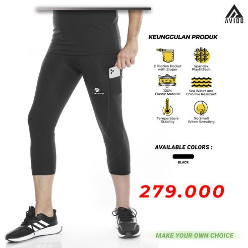 Foto Produk Tiento Baselayer Legging Sport Pria Celana Lari Pria 3/4 Pants Pocket - Hitam, XL dari Avido Store