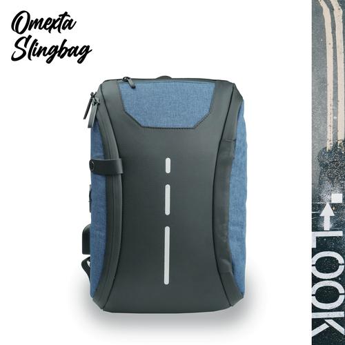 Foto Produk BEST PRICE Tas Selempang Omexta Waterproof Sling Bag USB & Earphone - Biru dari Trendy Olshop