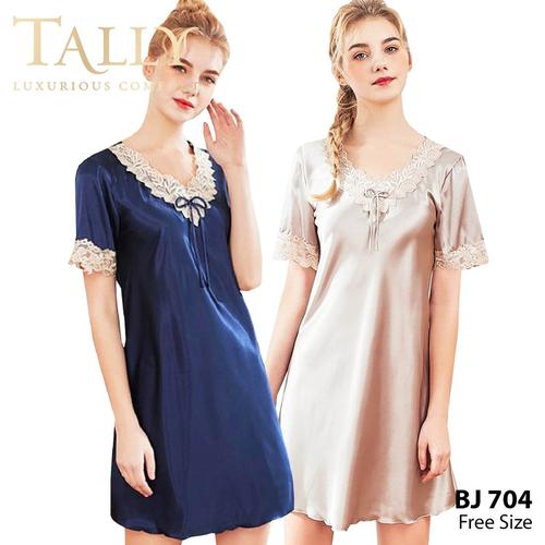 Foto Produk TALLY Bj 704 Baju Tidur Satin Renda Daster satin fit to XL - Biru dongker dari Tally Official Store