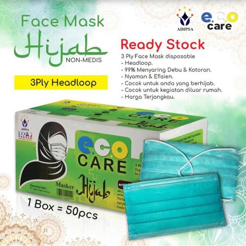 Gambar Masker EcoCare Headloop HIjab 3ply 1 box 50pcs Izin Kemenkes Asli dari emikoawa Jakarta Utara Tokopedia