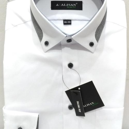 Foto Produk Kemeja Putih Pria Alisan Panjang Slimfit Dobby Kerah Abu Milenial - XS dari Mega Hero Shirts