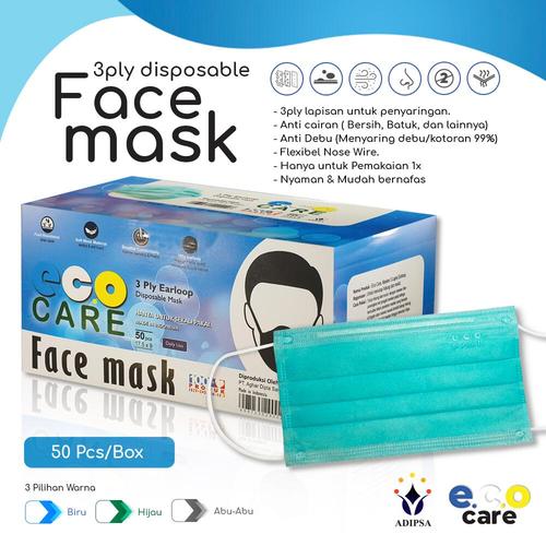 Gambar Masker EcoCare Earloop 3ply Polos 1 box 50pcs Izin Kemenkes Asli dari emikoawa Jakarta Utara Tokopedia