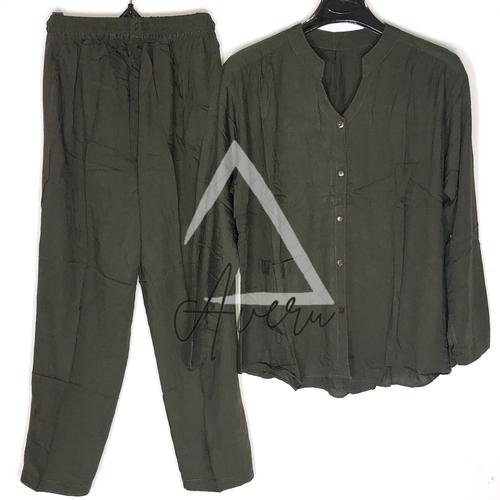 Foto Produk Baju Tidur Wanita Piyama Setelan Rayon PP Tangan Panjang - Polos - Seaweed Green dari Averu