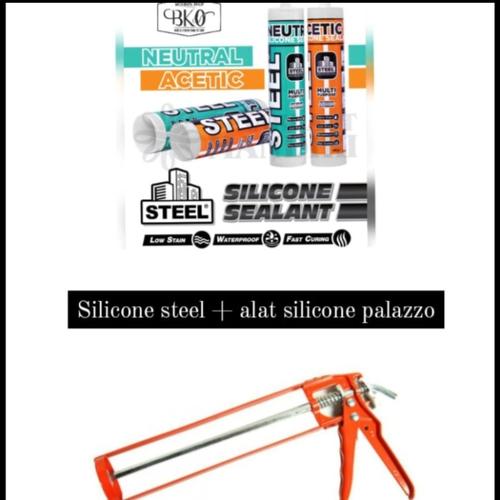 Foto Produk PAKET STEEL SILICONE NEUTRAL + ALAT SILICONE PALAZZO - Hitam dari BKO Wooden shop